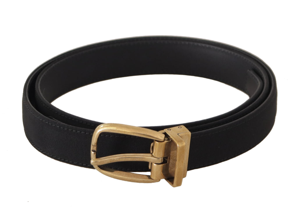 Black Grosgrain Canvas Gold Metal Buckle Belt - 95-cm-38-inches