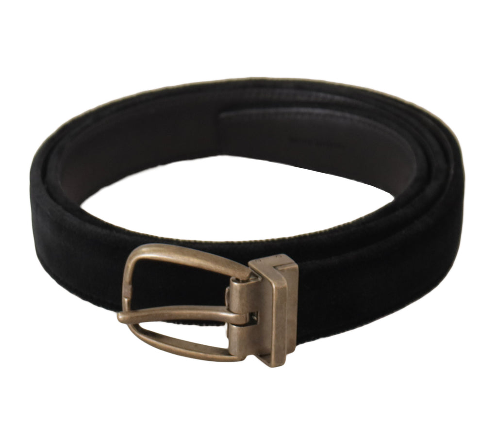 Black Alta Sartoria Velvet Gold Metal Buckle Belt - 95-cm-38-inches