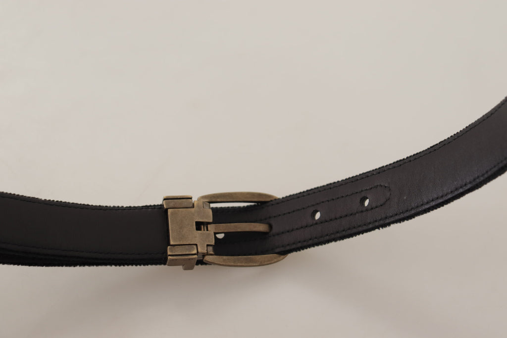 Black Alta Sartoria Velvet Gold Metal Buckle Belt - 95-cm-38-inches