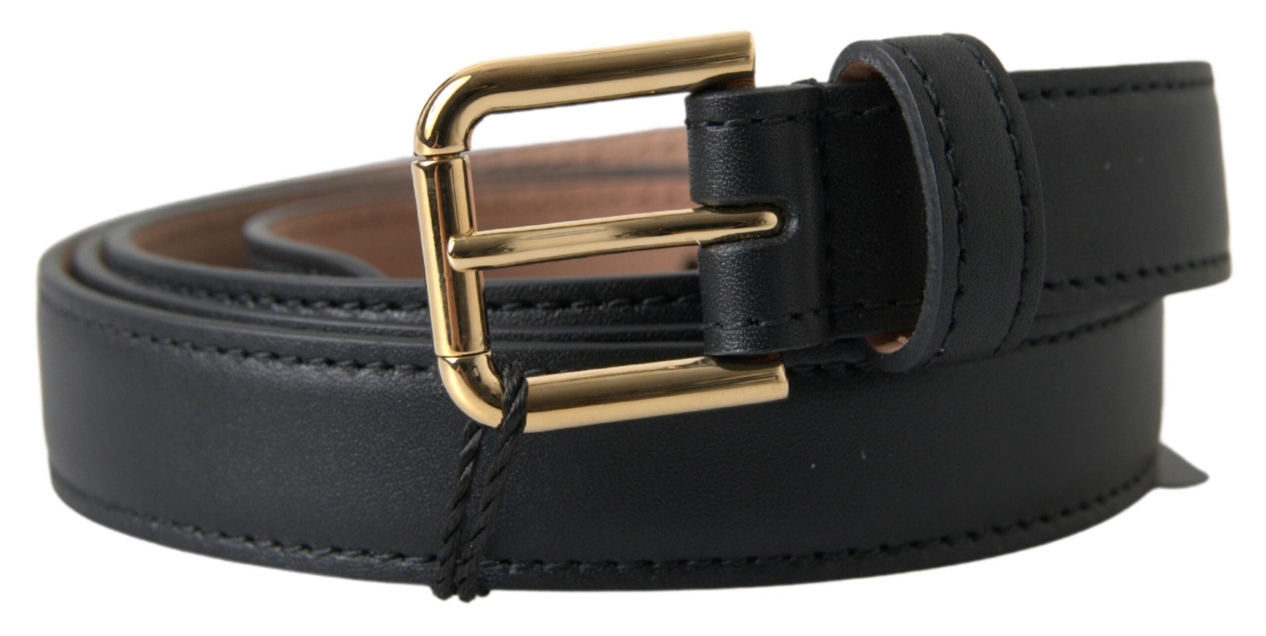 Black Leather Gold Tone Metal Buckle Belt - 100-cm-40-inches