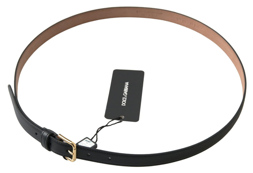 Black Leather Gold Tone Metal Buckle Belt - 100-cm-40-inches