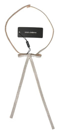 Beige Silk Clear Crystal Bow Waist Belt - 65-cm-26-inches