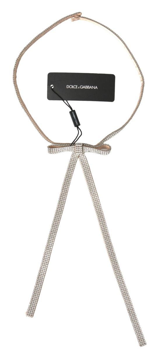Beige Silk Clear Crystal Bow Waist Belt - 65-cm-26-inches