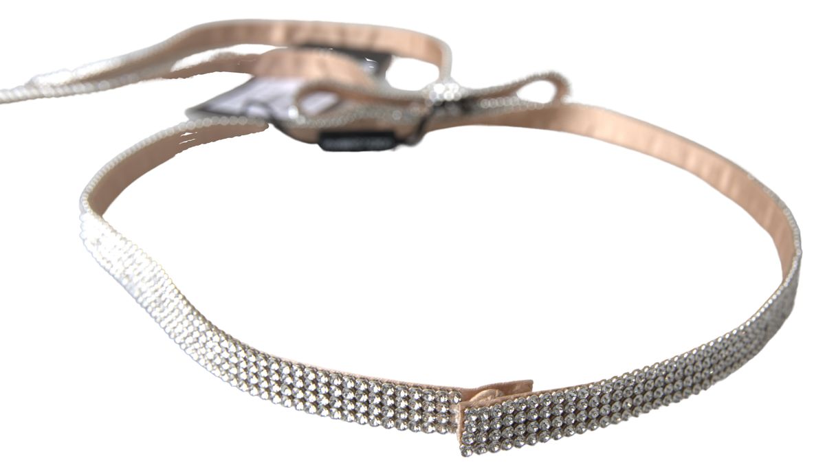 Beige Silk Clear Crystal Bow Waist Belt - 65-cm-26-inches