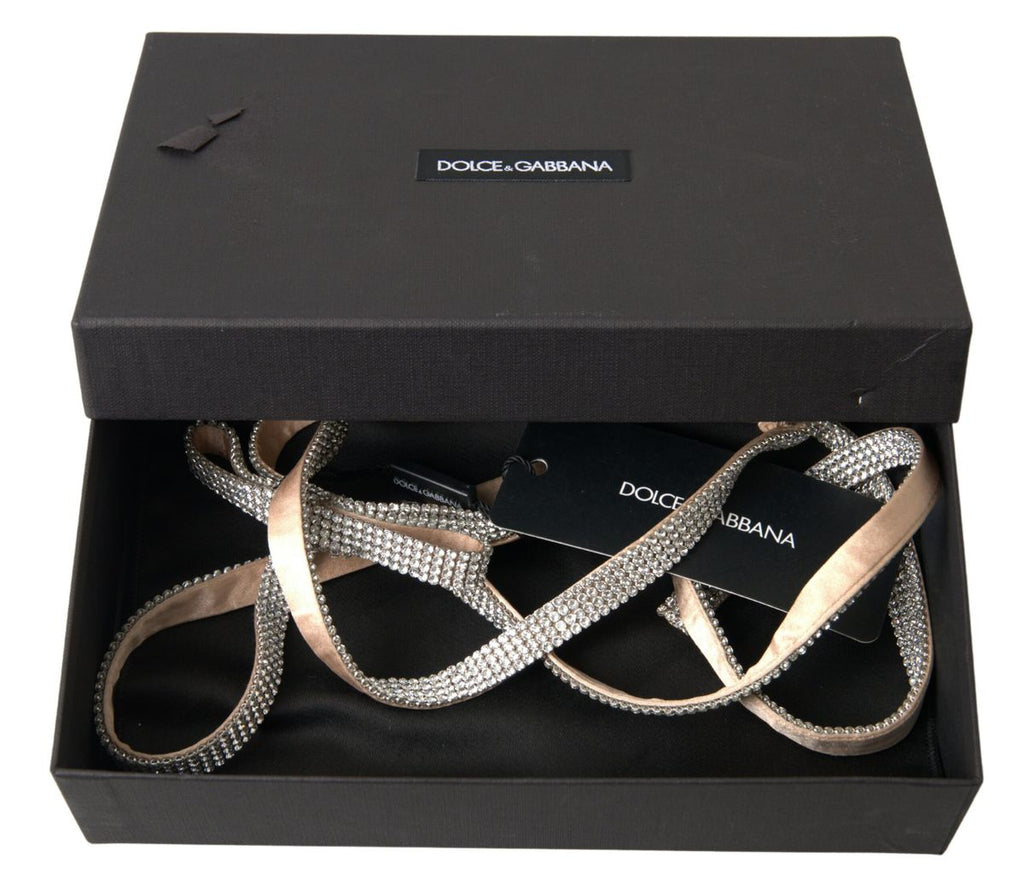 Beige Silk Clear Crystal Bow Waist Belt - 65-cm-26-inches