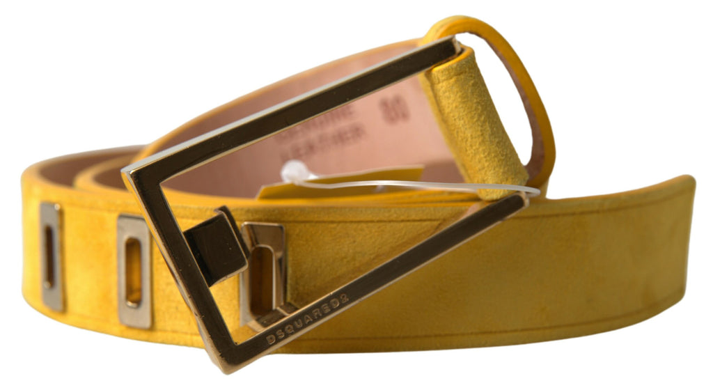Yellow Suede Leather Silver Metal Buckle Belt - 80-cm-32-inches