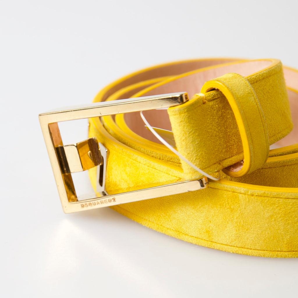 Yellow Suede Leather Silver Metal Buckle Belt - 80-cm-32-inches