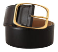 Black Leather Gold Metal Square Buckle Belt - 75-cm-30-inches