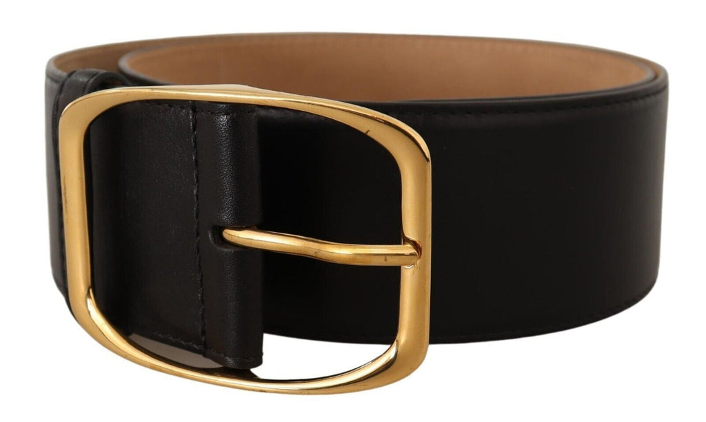 Black Leather Gold Metal Square Buckle Belt - 75-cm-30-inches