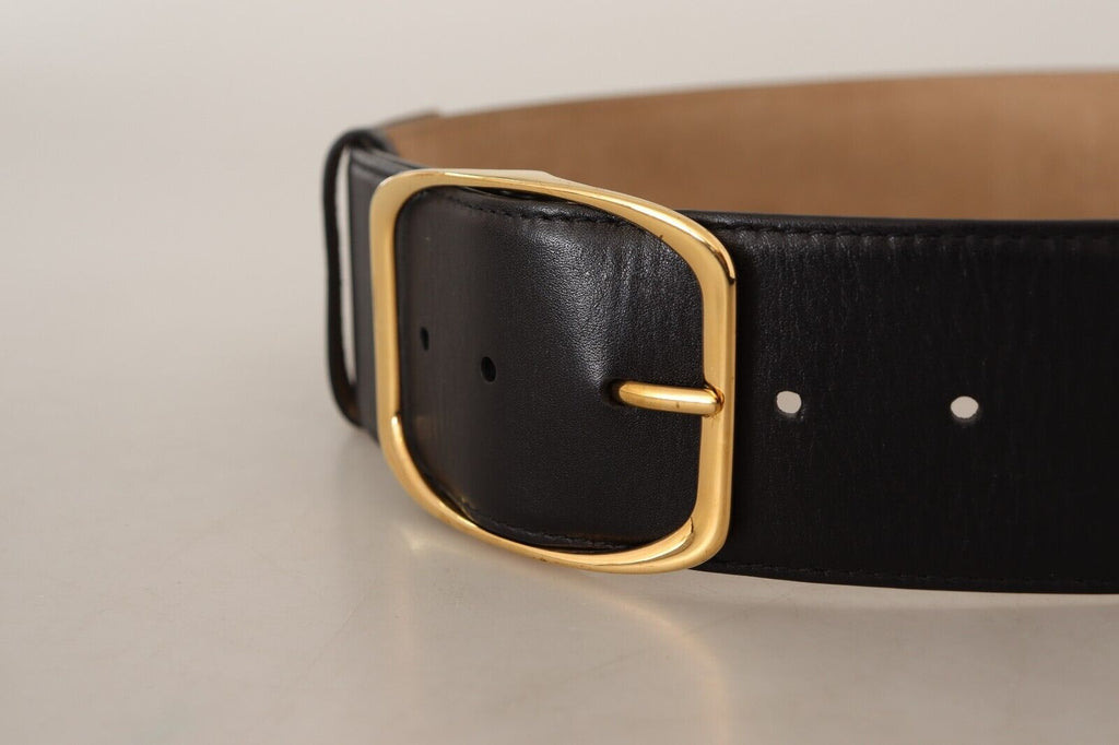 Black Leather Gold Metal Square Buckle Belt - 75-cm-30-inches
