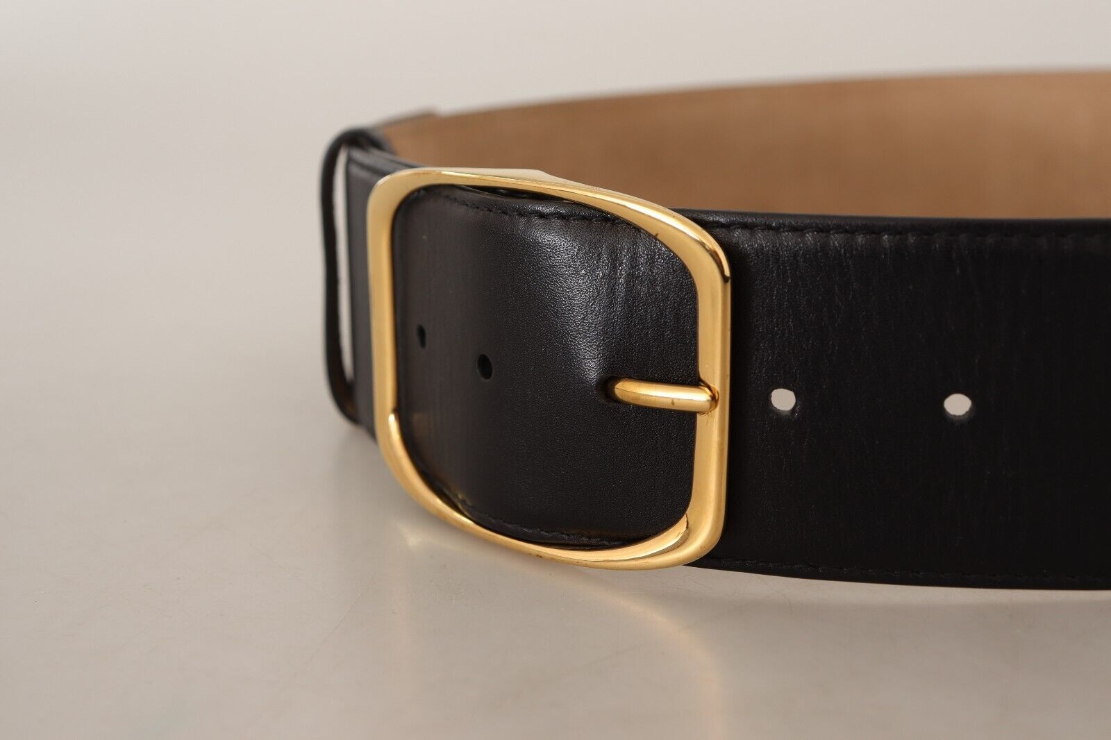 Black Leather Gold Metal Square Buckle Belt - 75-cm-30-inches