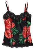 Black Anthurium Print Silk Camisole Top Underwear - it2-s