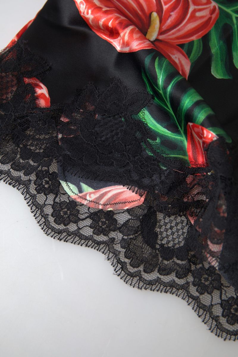 Black Anthurium Print Silk Camisole Top Underwear - it2-s