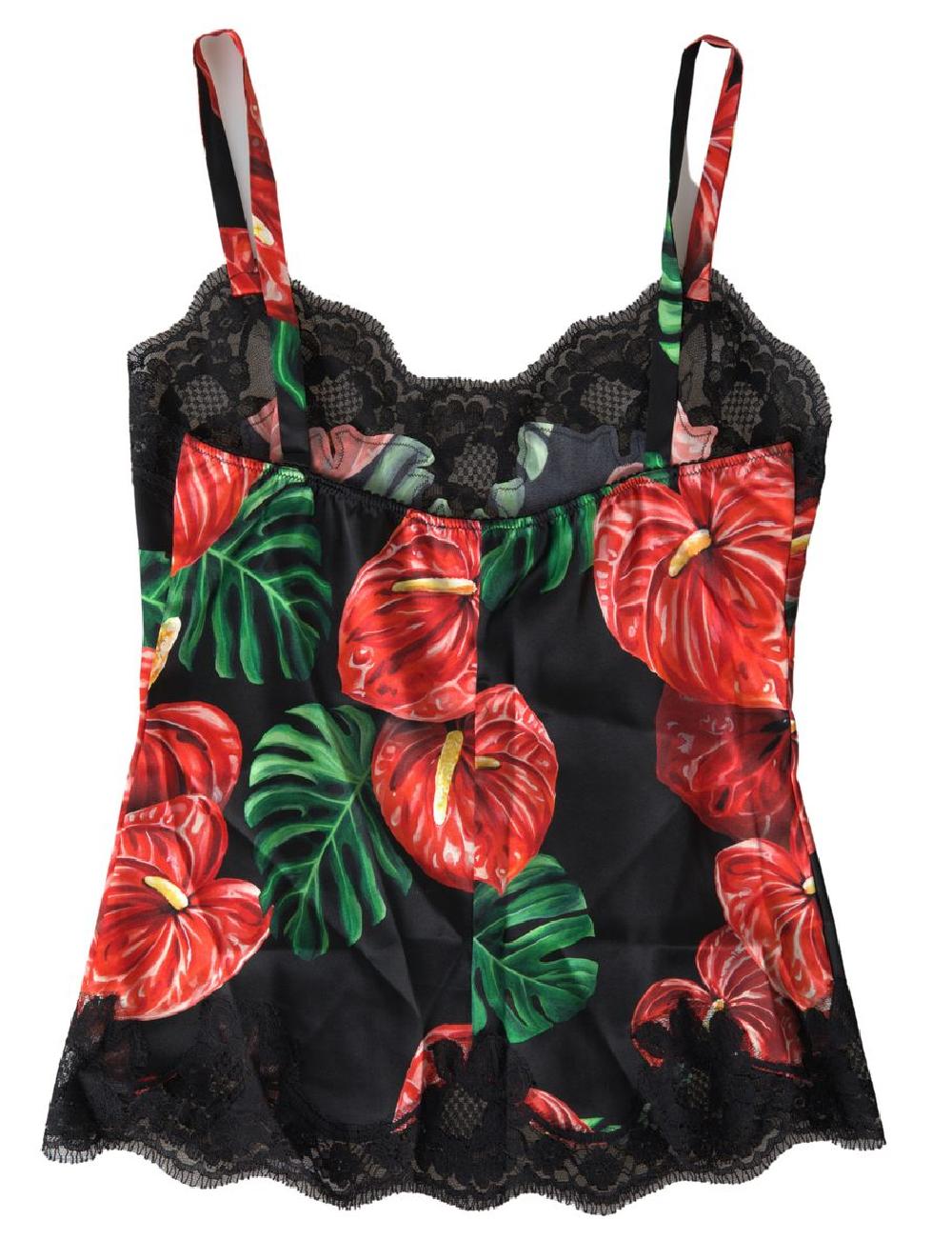 Black Anthurium Print Silk Camisole Top Underwear - it2-s