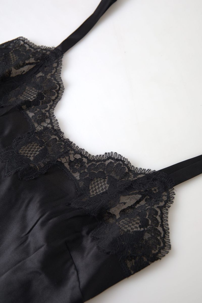 Black Lace Silk Sleepwear Camisole Top Underwear - it3-m