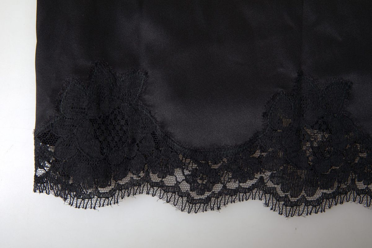 Black Lace Silk Sleepwear Camisole Top Underwear - it3-m
