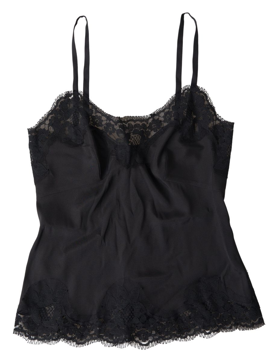 Black Lace Silk Sleepwear Camisole Underwear - it36-xxs