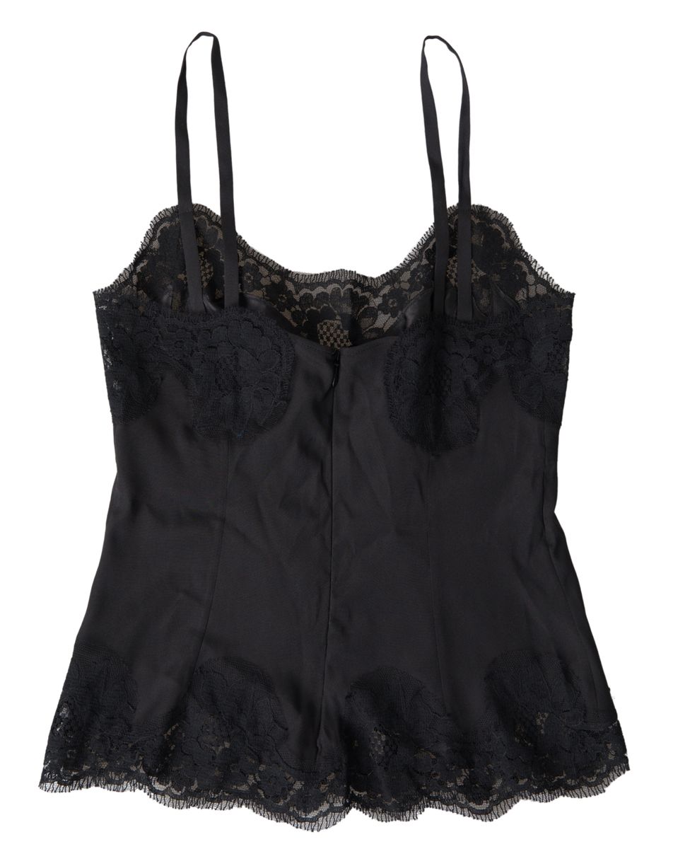 Black Lace Silk Sleepwear Camisole Underwear - it36-xxs