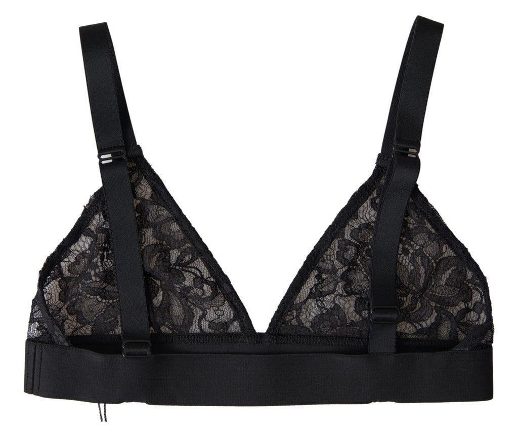 Black Floral Lace Nylon Stretch Bra Underwear - it40-s