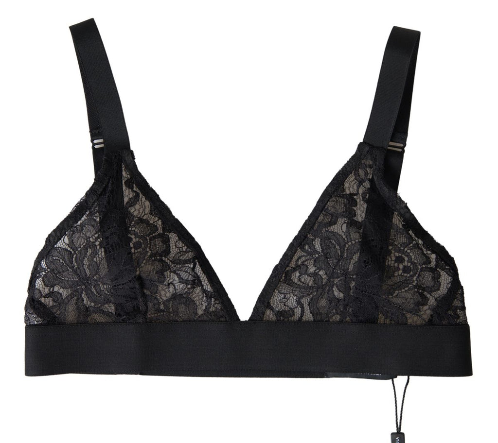Black Floral Lace Nylon Stretch Bra Underwear - it40-s