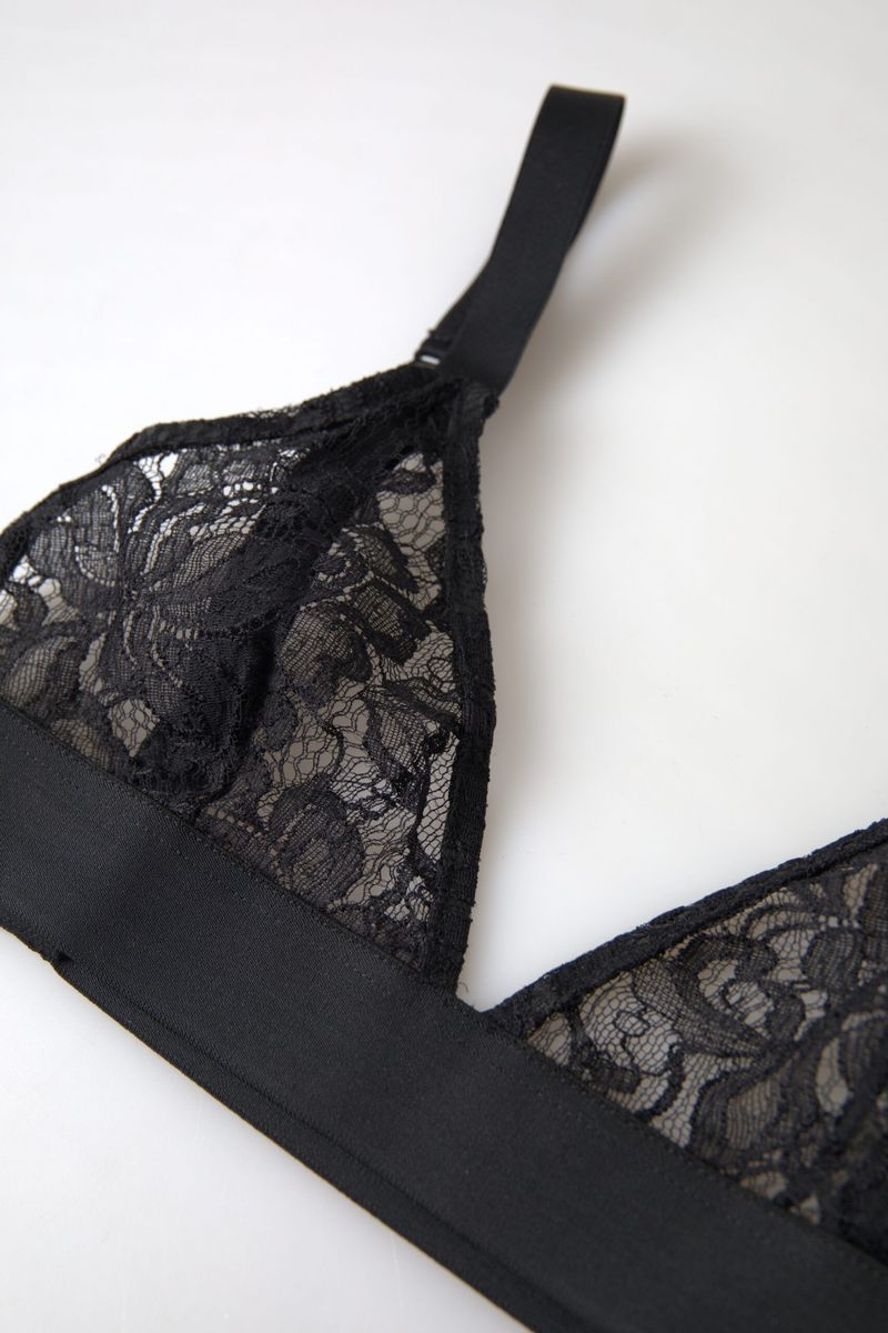 Black Floral Lace Nylon Stretch Bra Underwear - it40-s
