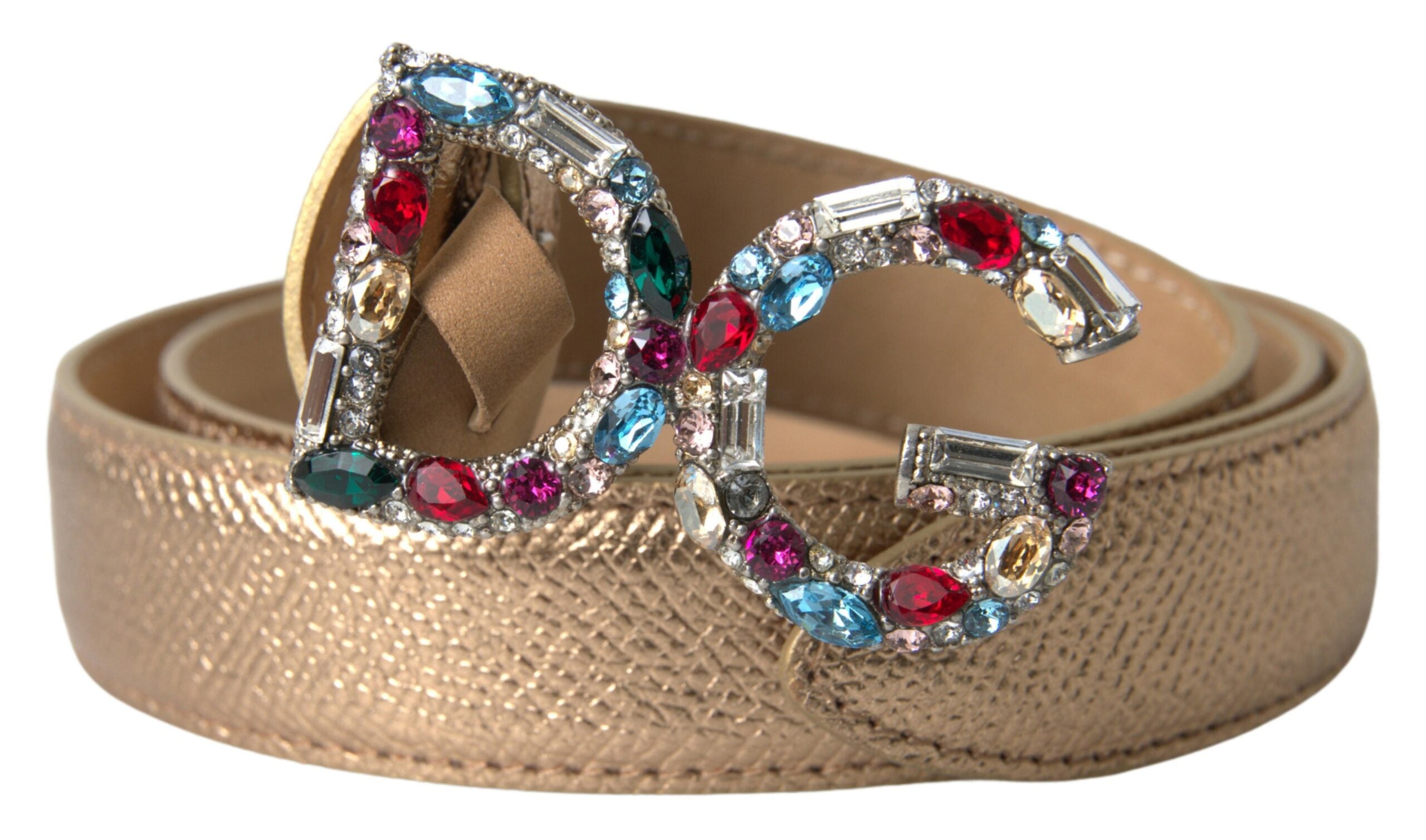 Gold Leather DG Crystal Buckle Cintura Belt - 70-cm-28-inches