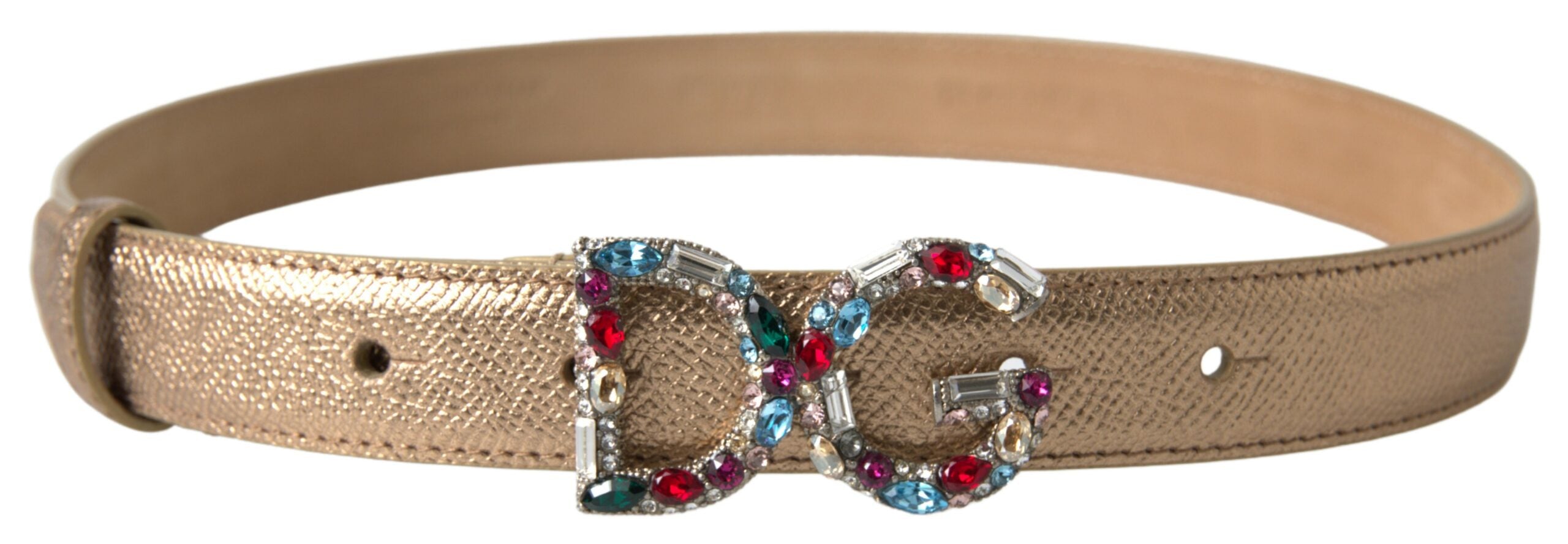 Gold Leather DG Crystal Buckle Cintura Belt - 70-cm-28-inches
