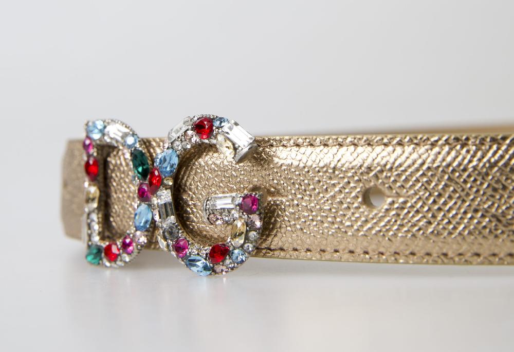 Gold Leather DG Crystal Buckle Cintura Belt - 70-cm-28-inches