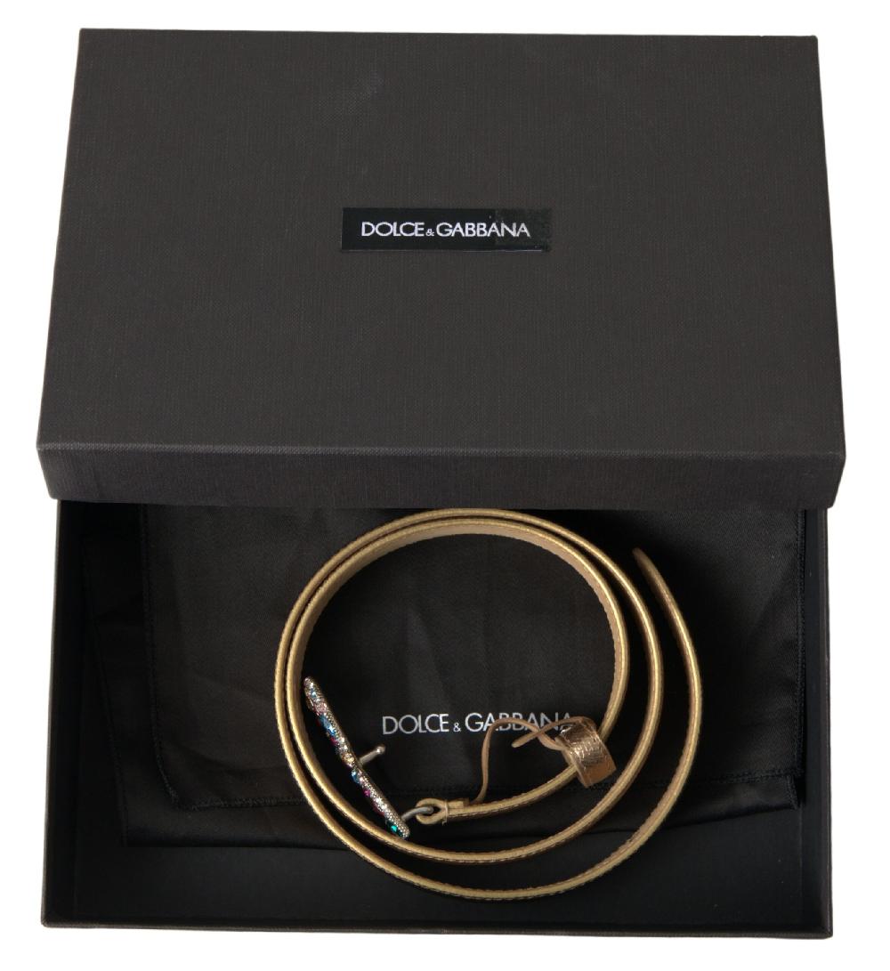 Gold Leather DG Crystal Buckle Cintura Belt - 70-cm-28-inches