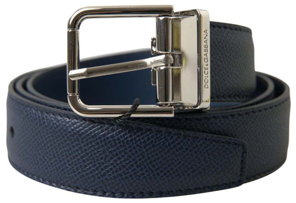 Blue Leather Silver Metal Buckle Belt - 95-cm-38-inches