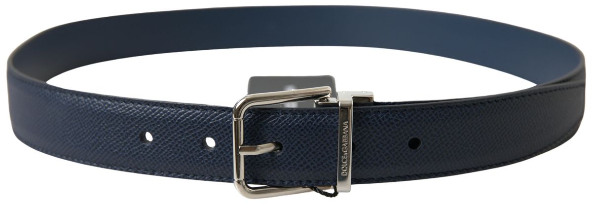 Blue Leather Silver Metal Buckle Belt - 95-cm-38-inches