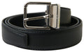 Black Leather Silver Metal Buckle Belt - 85-cm-34-inches