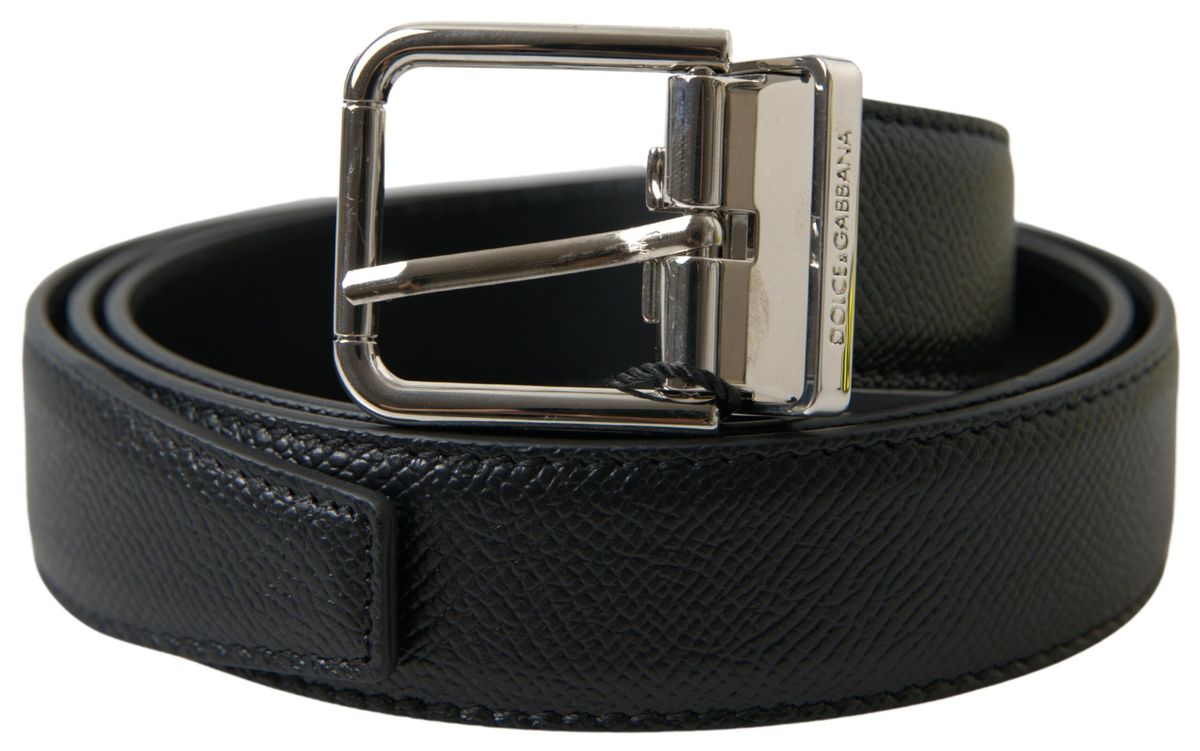 Black Leather Silver Metal Buckle Belt - 85-cm-34-inches