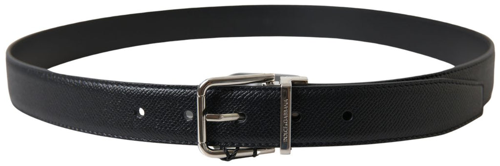 Black Leather Silver Metal Buckle Belt - 85-cm-34-inches