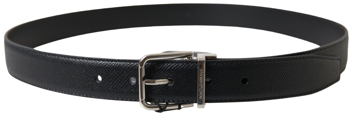 Black Leather Silver Metal Buckle Belt - 85-cm-34-inches