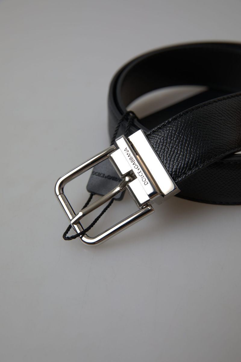 Black Leather Silver Metal Buckle Belt - 85-cm-34-inches