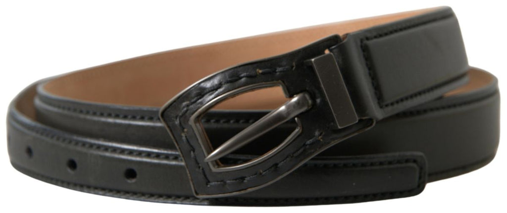 Black Leather Metal Buckle Cintura Belt - 90-cm-36-inches