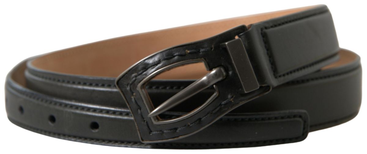 Black Leather Metal Buckle Cintura Belt - 90-cm-36-inches