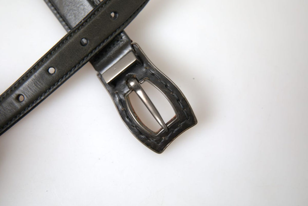 Black Leather Metal Buckle Cintura Belt - 90-cm-36-inches