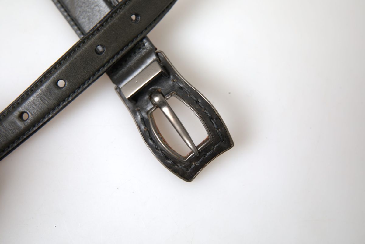 Black Leather Metal Buckle Cintura Belt - 90-cm-36-inches