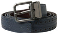 Blue Leather Perforated Metal Buckle Belt - 105-cm-42-inches