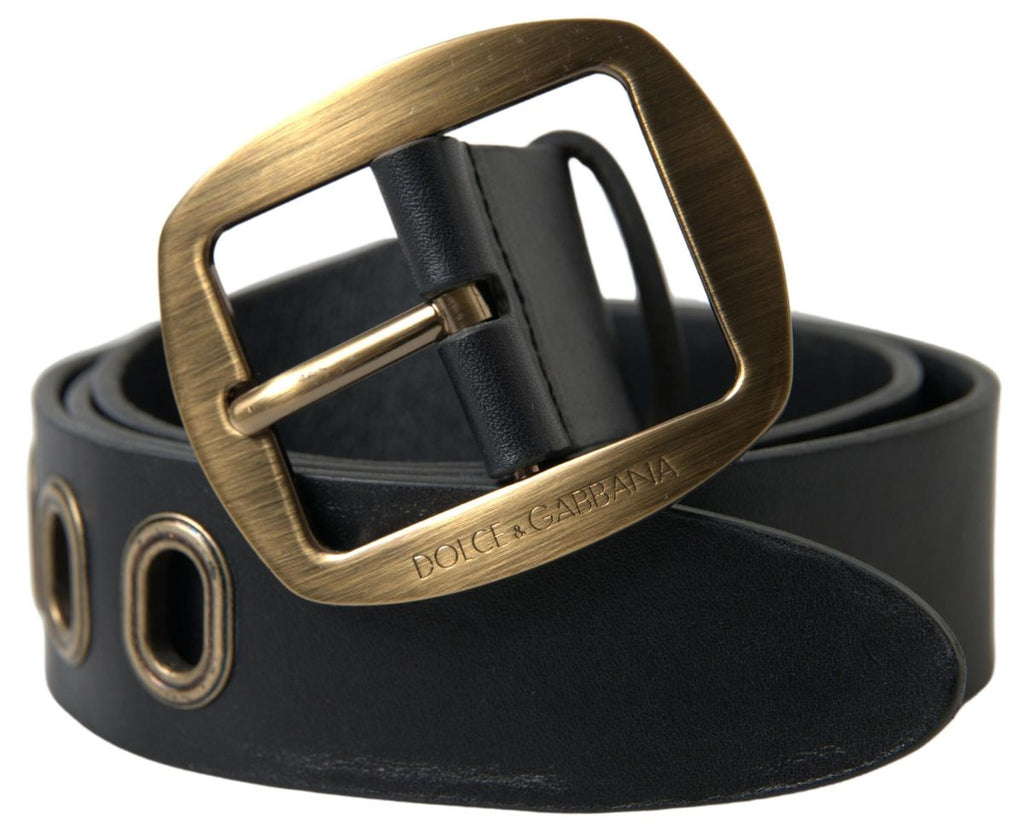 Black Leather Gold Metal Buckle Men Belt - 85-cm-34-inches