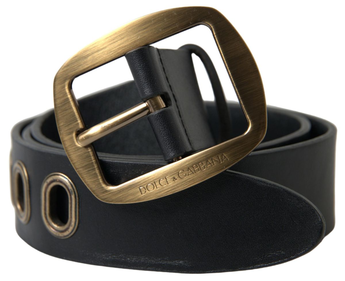 Black Leather Gold Metal Buckle Men Belt - 85-cm-34-inches