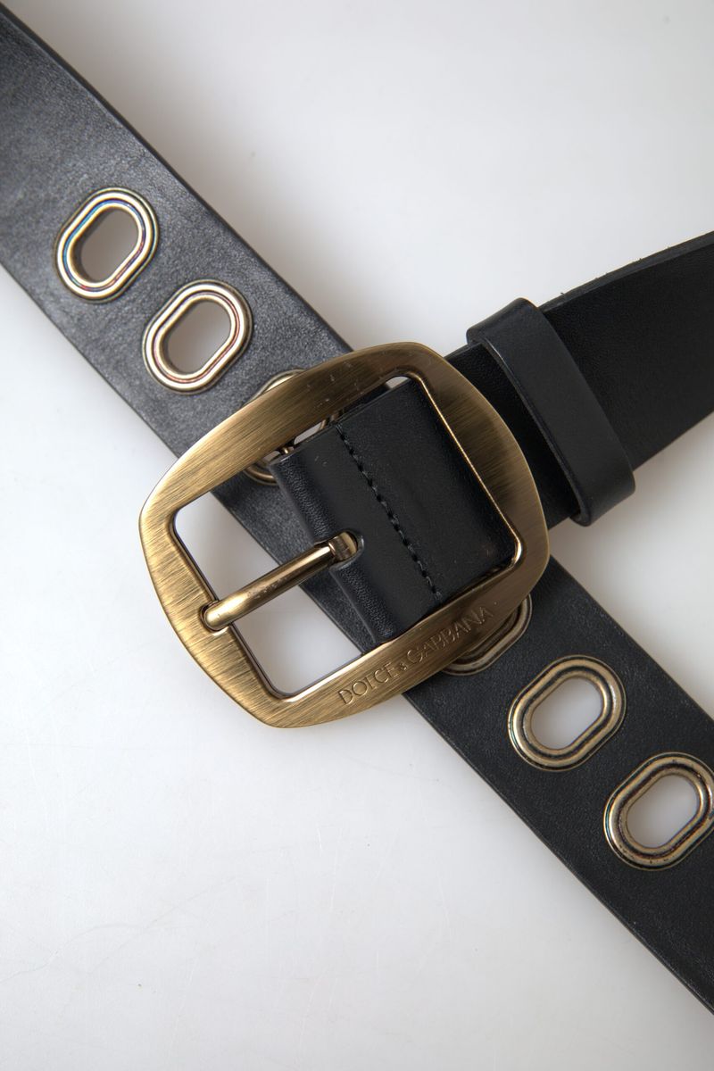 Black Leather Gold Metal Buckle Men Belt - 85-cm-34-inches