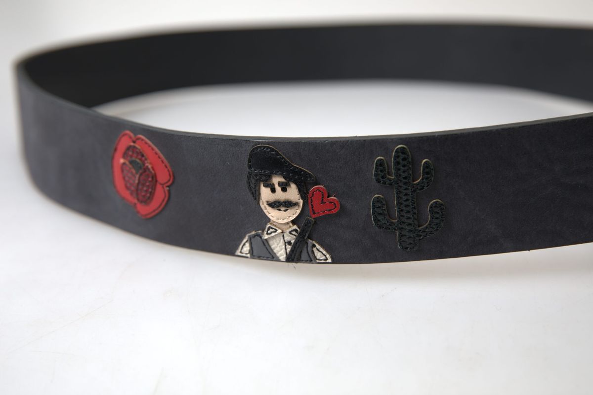Black Leather #DGFAMLY Square Buckle Belt - 100-cm-40-inches