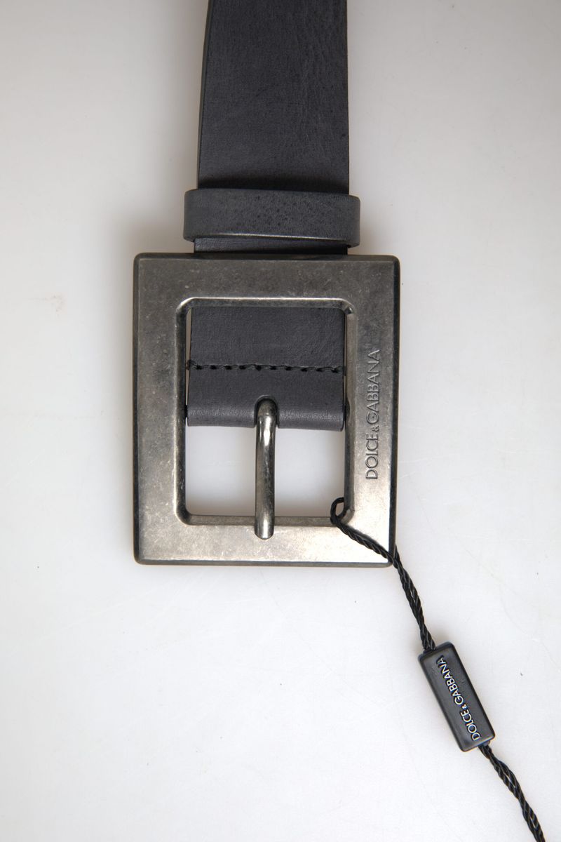 Black Leather #DGFAMLY Square Buckle Belt - 100-cm-40-inches