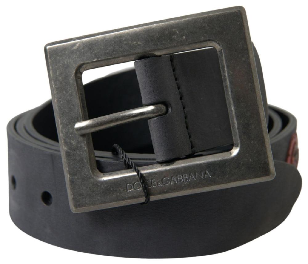 Black Leather #DGFAMLY Square Buckle Belt - 100-cm-40-inches