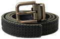 Black Leather Perforated Gold Buckle Belt - 95-cm-38-inches
