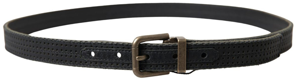 Black Leather Perforated Gold Buckle Belt - 95-cm-38-inches