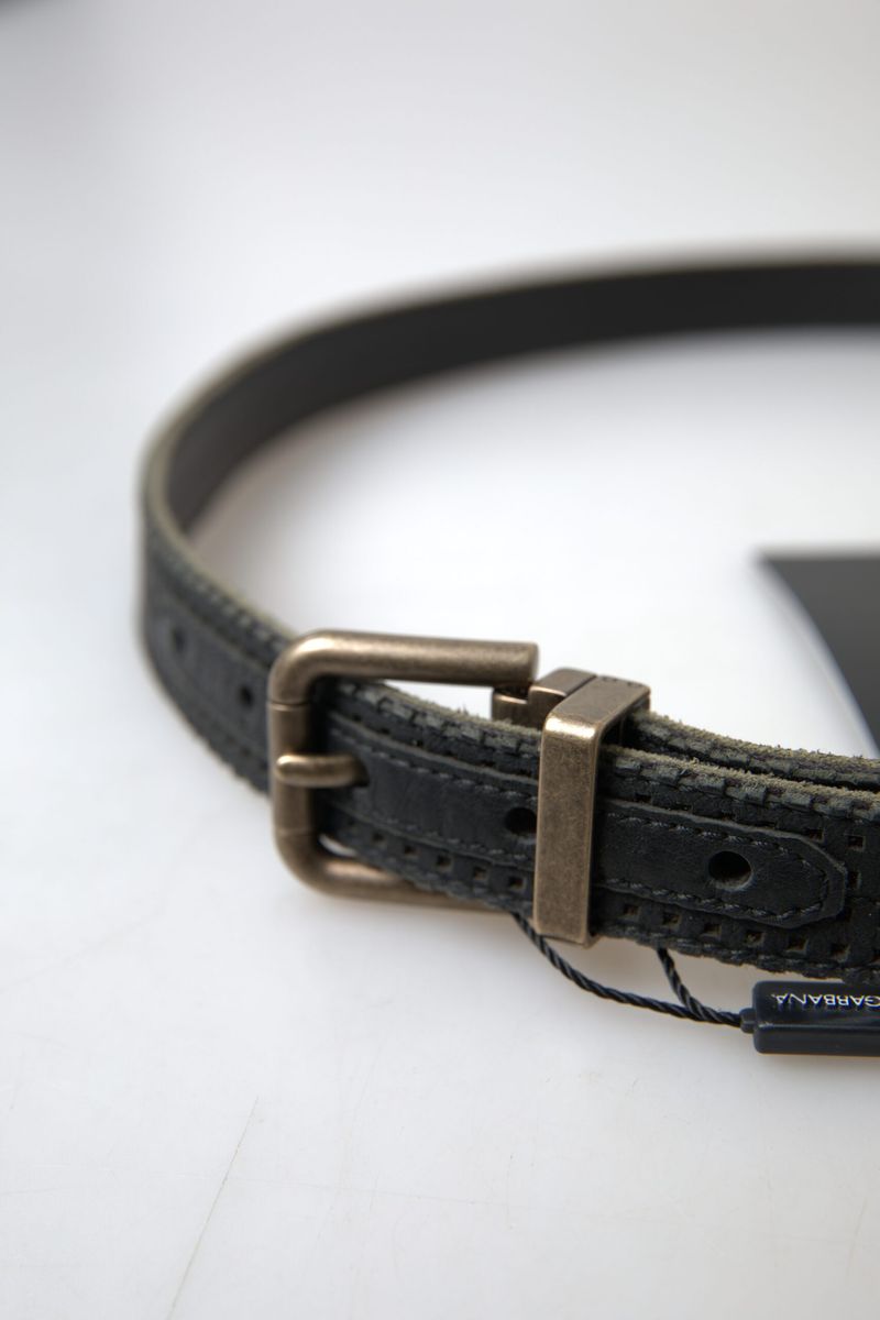 Black Leather Perforated Gold Buckle Belt - 95-cm-38-inches